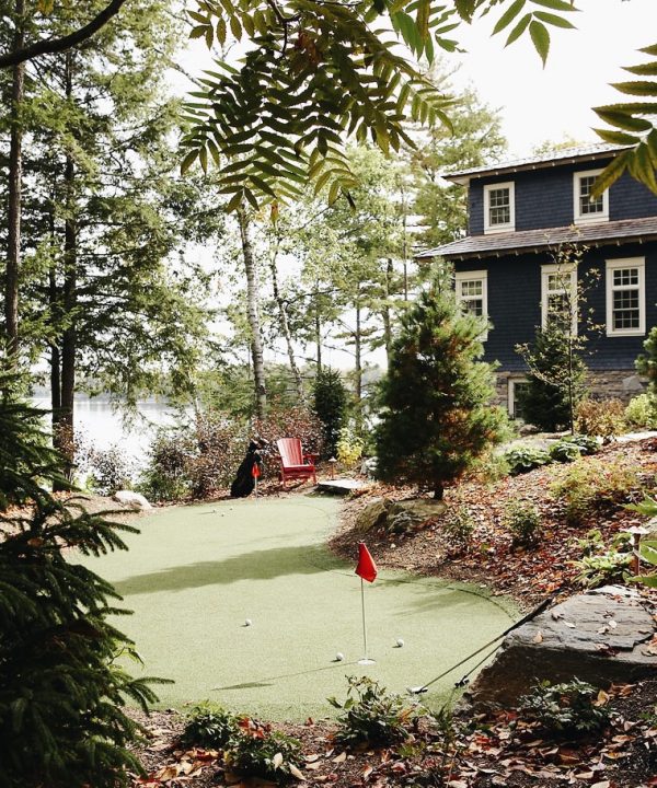 Muskoka Living Projects - Blisswood Lake House designed and built by Muskoka Living. Exterior shot of putting green.