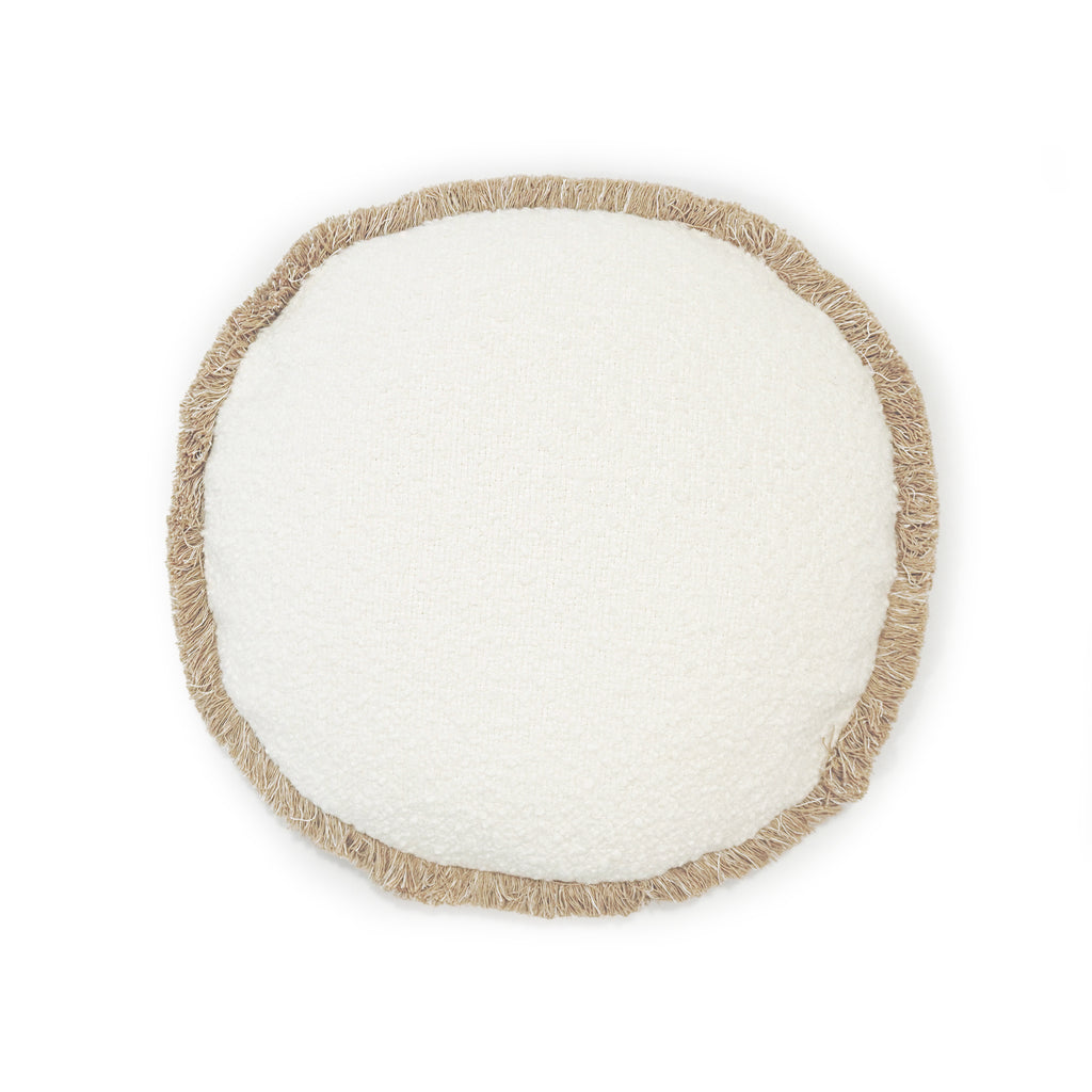18" Circle Pillow in Berber White with Brown Fringe - Muskoka Living Collection