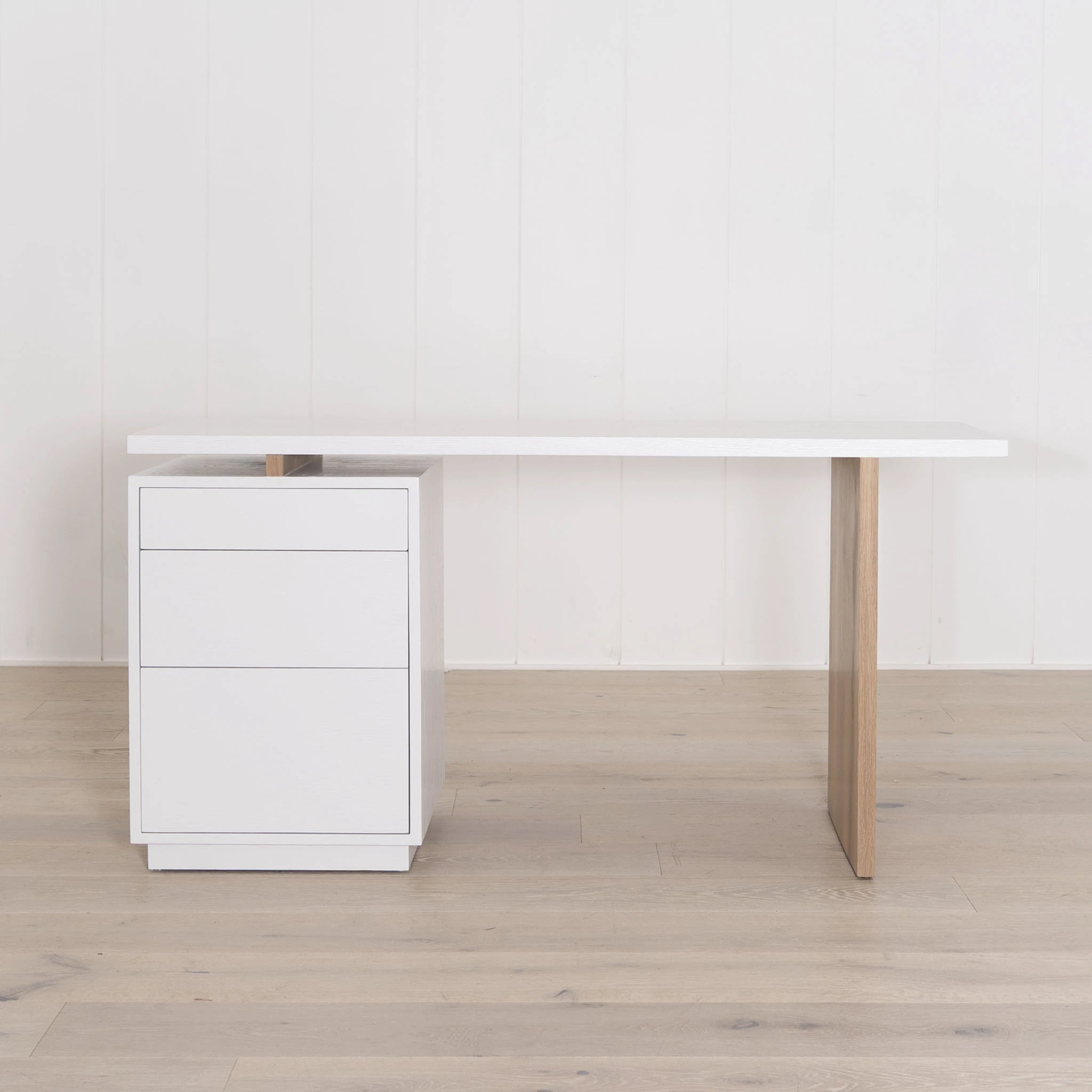 Aria desk, Shown in wire brushed white and natural oak | Muskoka Living Collection