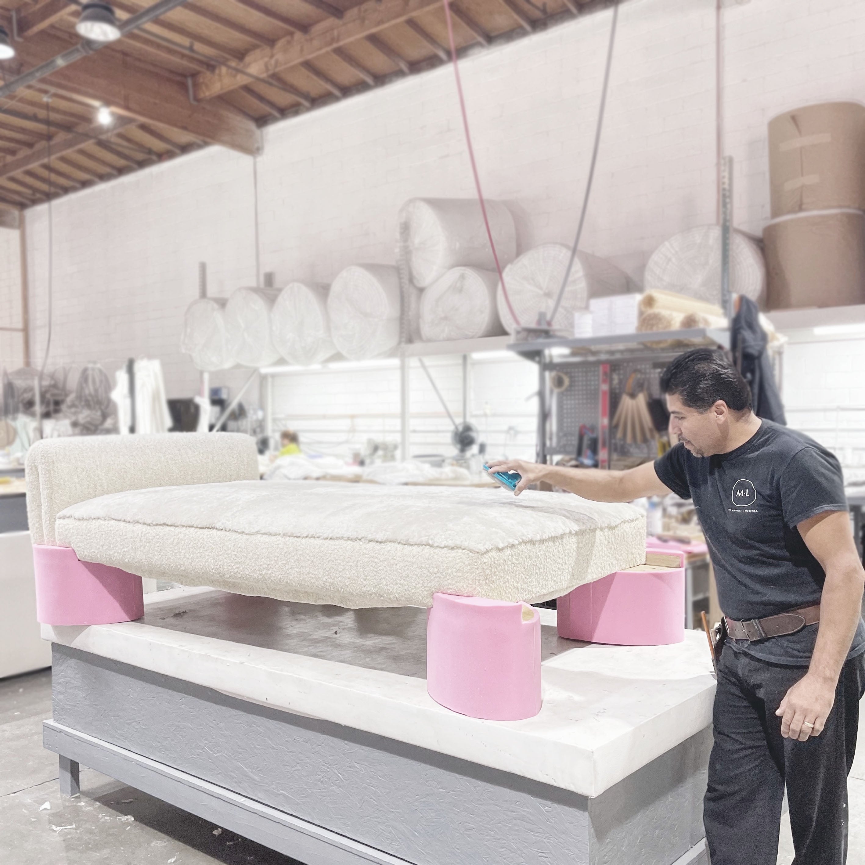 Atlas Daybed, Muskoka Living Collection - Shown in Berber Natural and Dusty Beige Shearling. Made to order at our LA Workshop.