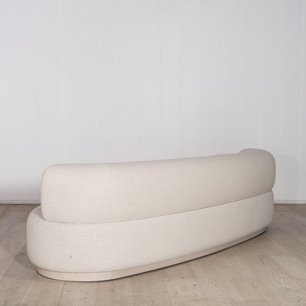 Atwater sofa, Muskoka Living Collection - Belgian Oatmeal, oak finished in Alpaca White Smoke. 