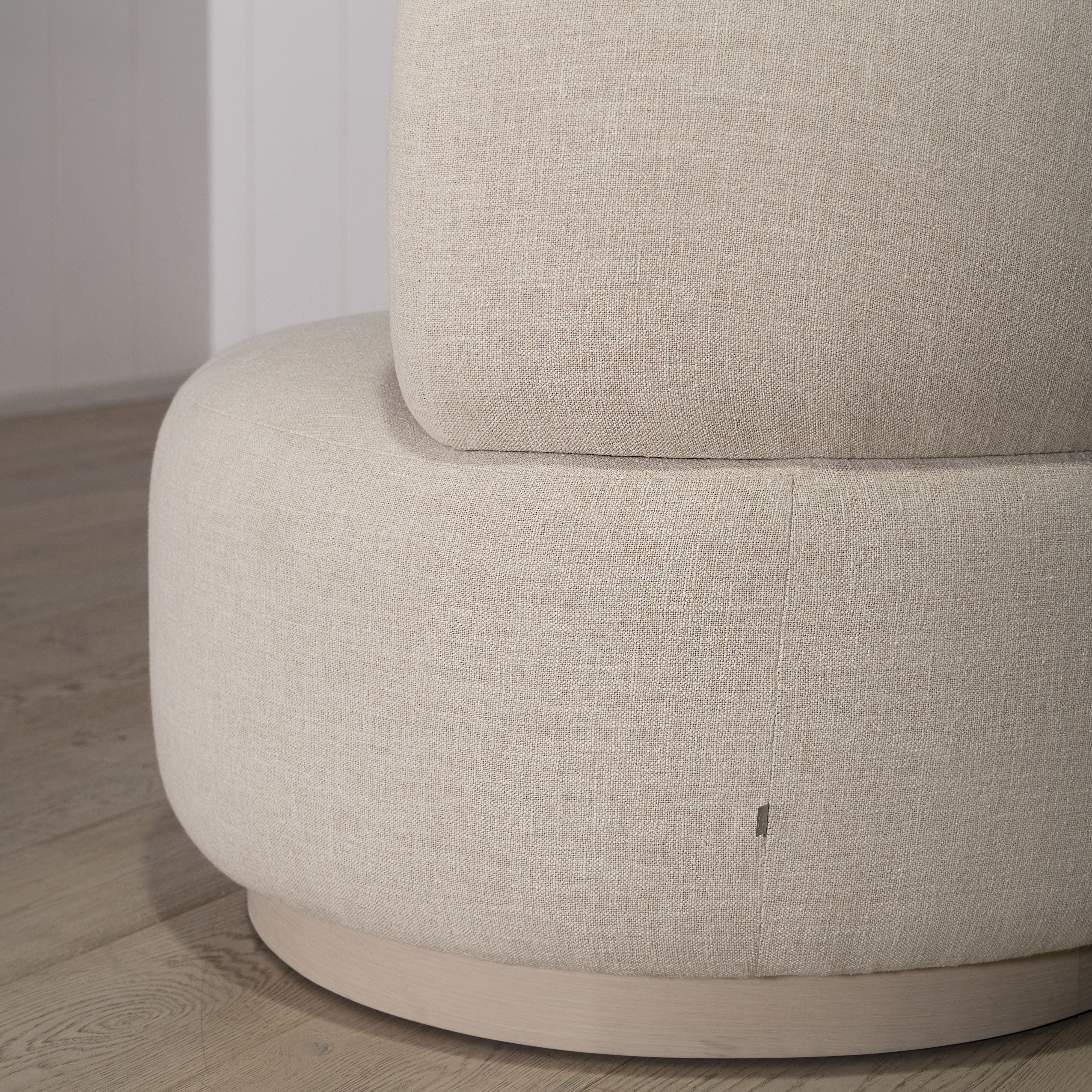 Atwater sofa, Muskoka Living Collection - Belgian Oatmeal, oak finished in Alpaca White Smoke. 