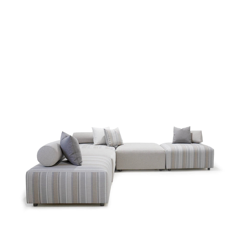 Connect Outdoor Sectional, Muskoka Living Collection - Shown with 5 units : 3 units in Trusted Fog with Platform cloud bolsters and 2 units in Platform Cloud.