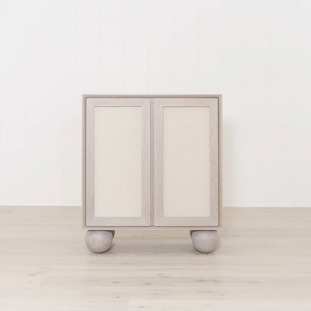 Melo Console, Muskoka Living Collection - Shown in Nordic White / Smoke finish with Gaspar painted cane.