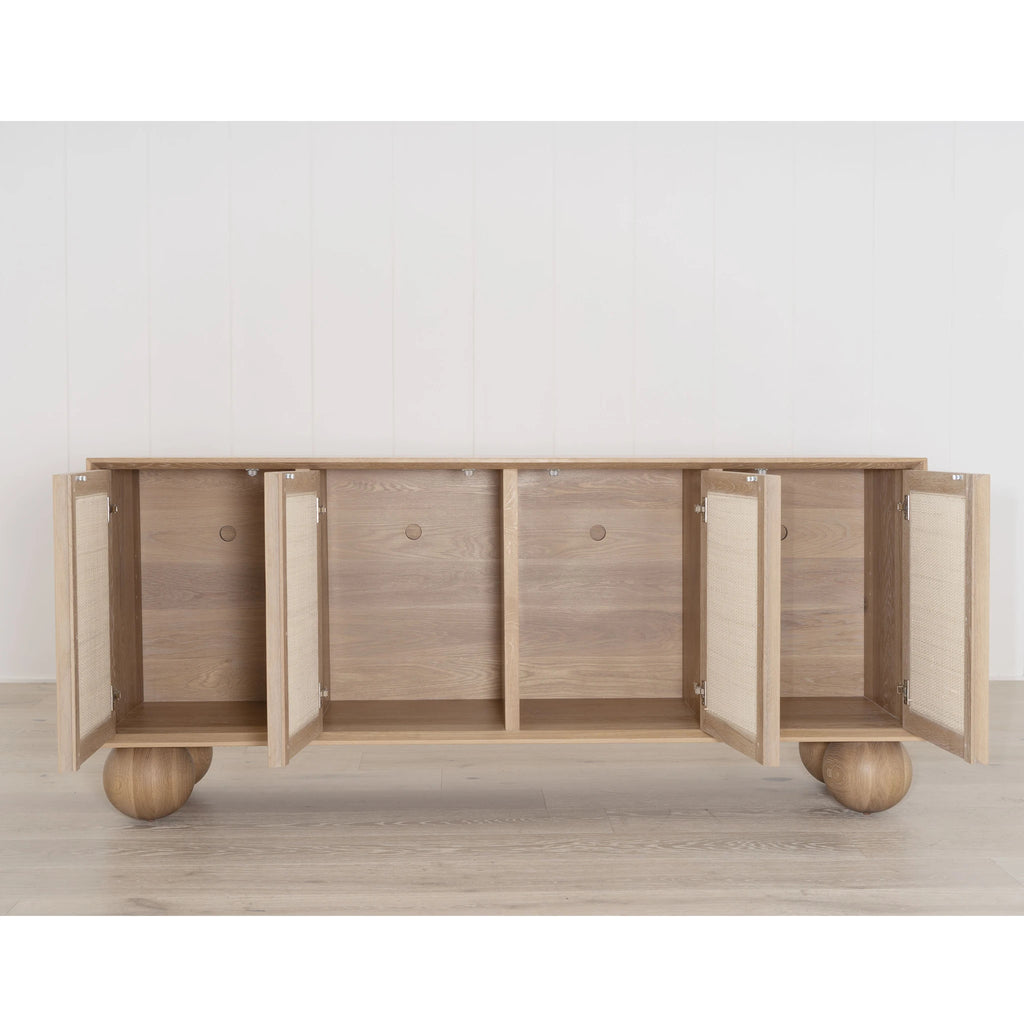 Melo Media Console, Muskoka Living Collection - Shown in Natural finish with natural Cane.