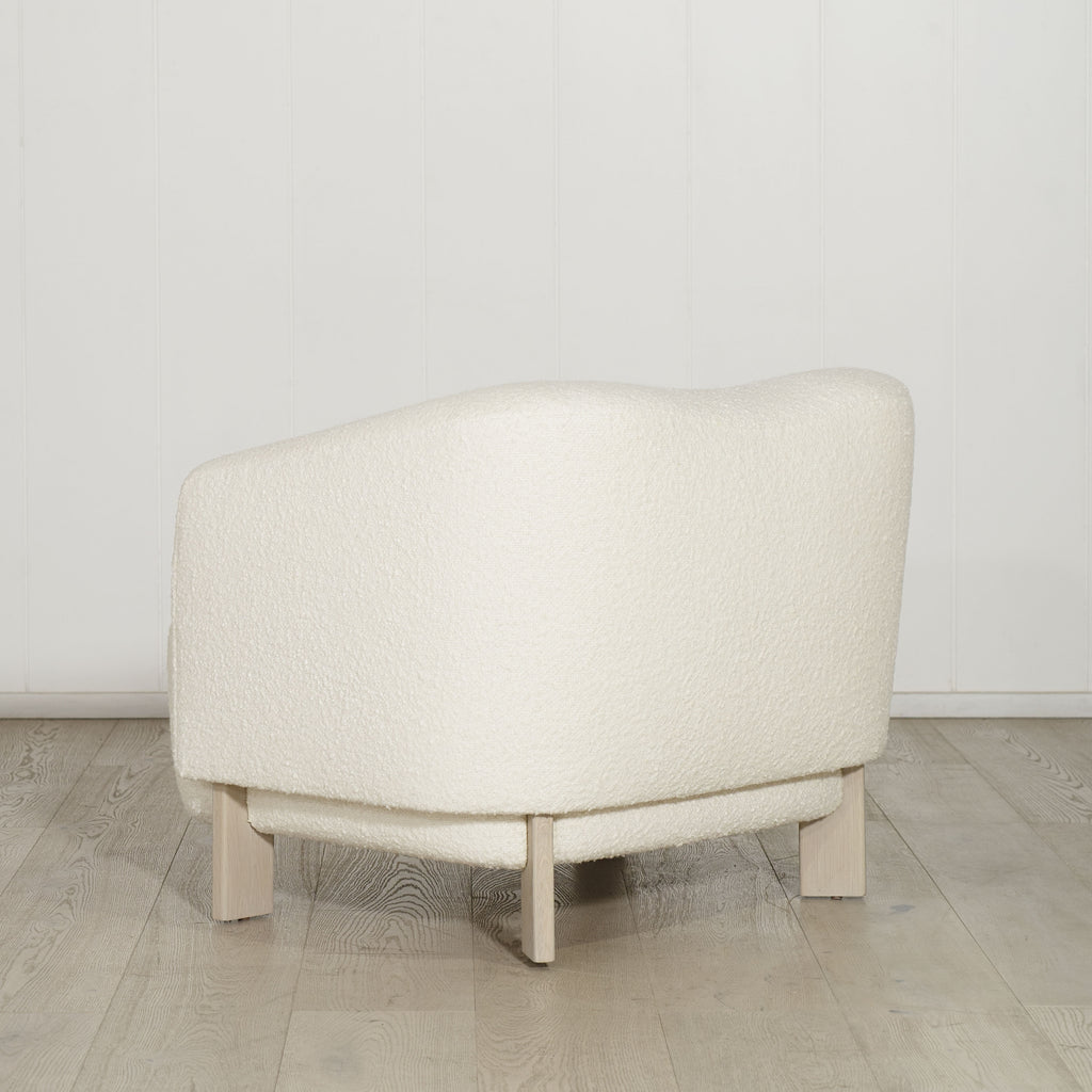 Curved Palm Chair, Muskoka Living Collection - Shown in Berber White. Oak finished in Alpaca White / Smoke.