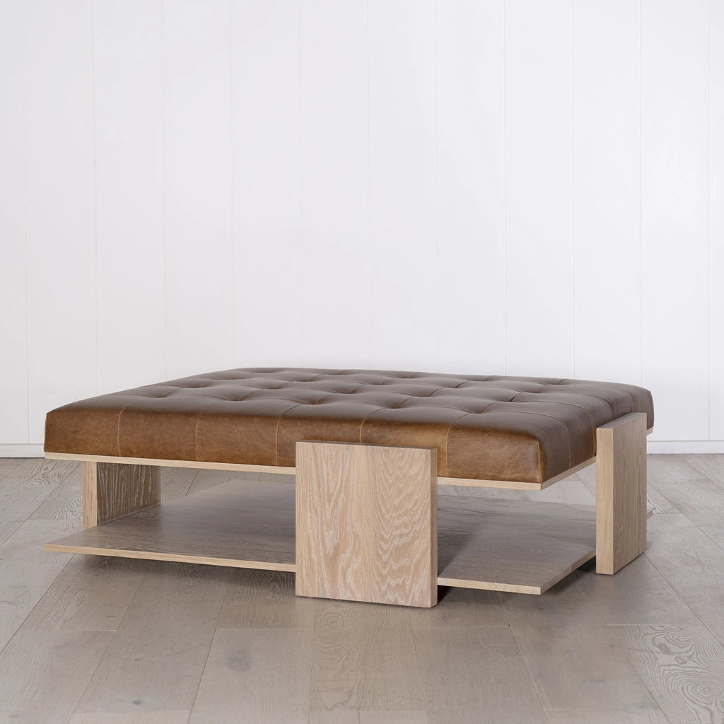 Rosehill with Shelf Coffee Table, Muskoka Living Collection - Shown in Leather. Oak finished in Smoke.