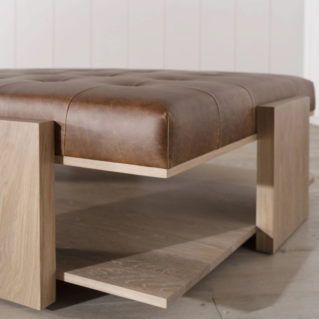 Rosehill with Shelf Coffee Table, Muskoka Living Collection - Shown in Leather. Oak finished in Smoke.