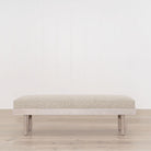 Wilshire bench, Muskoka Living Collection - Shown in Arlo Oatmeal. Oak finished in Alpaca Wilshire / Super White.