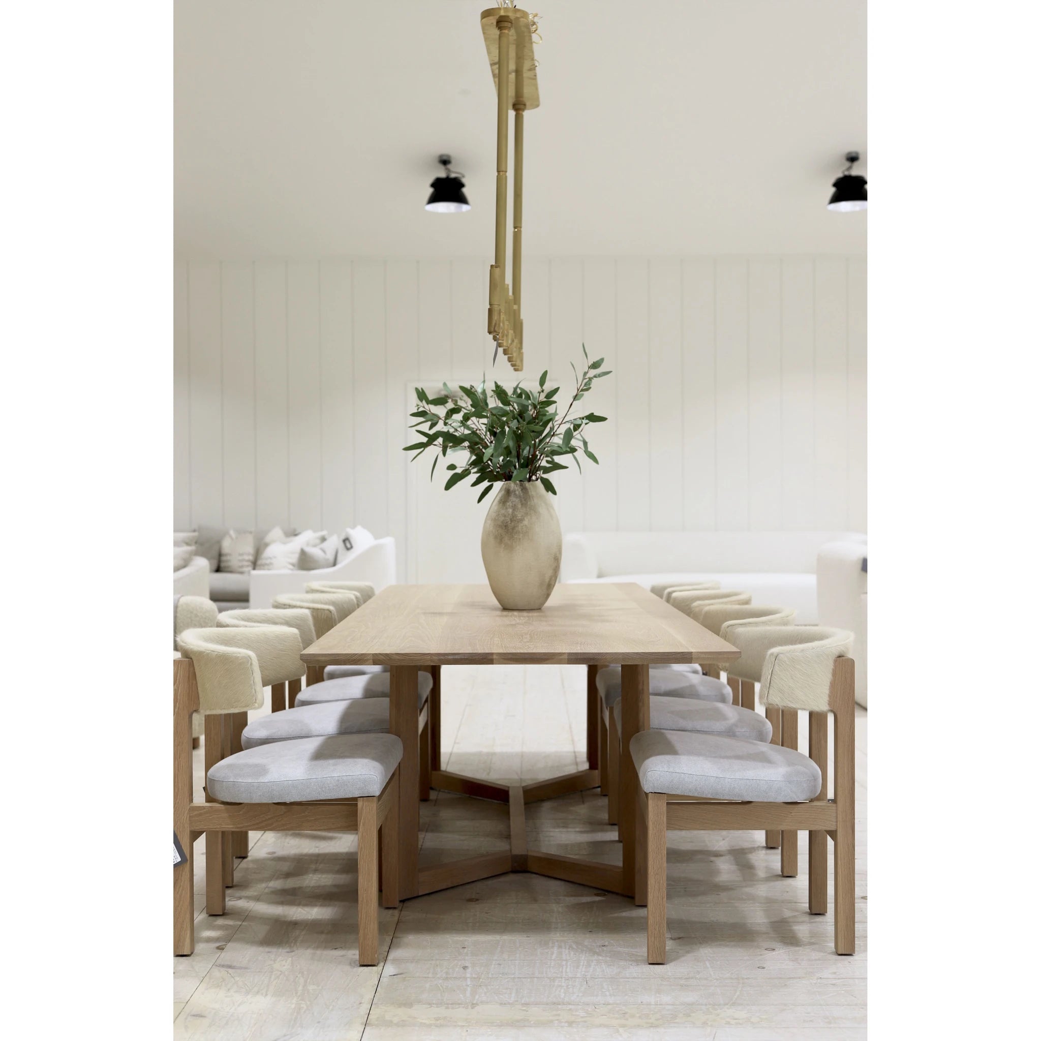 Arch dining chair, shown in Sintra Taupe. Oak finished in Natural. | Muskoka Living Collection