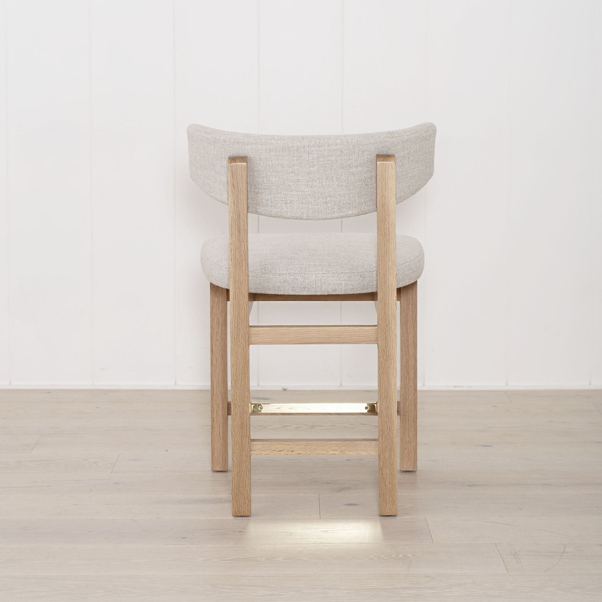 Arch Counter Stool, Shown in Belgian Fog. Oak finished in Natural | Muskoka Living Collection