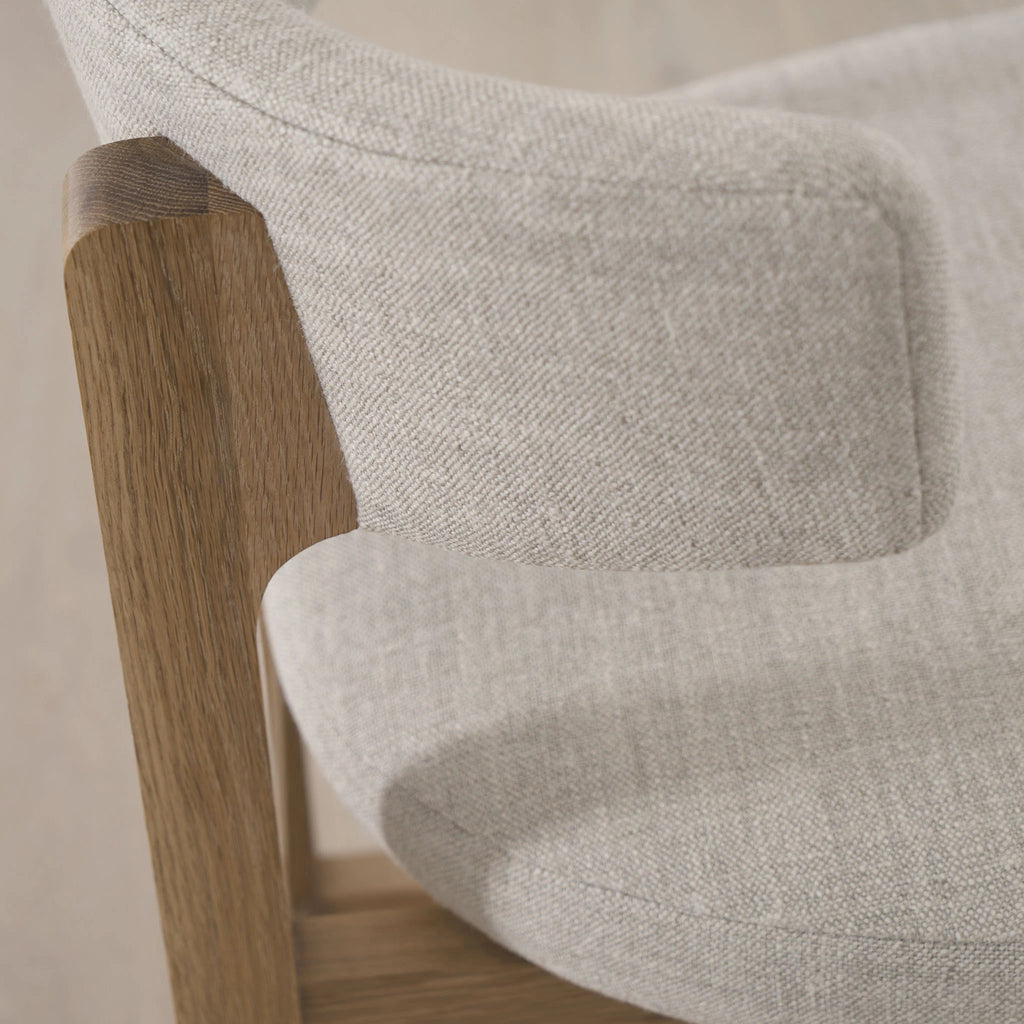 Arch Counter Stool, Shown in Belgian Fog. Oak finished in Natural | Muskoka Living Collection