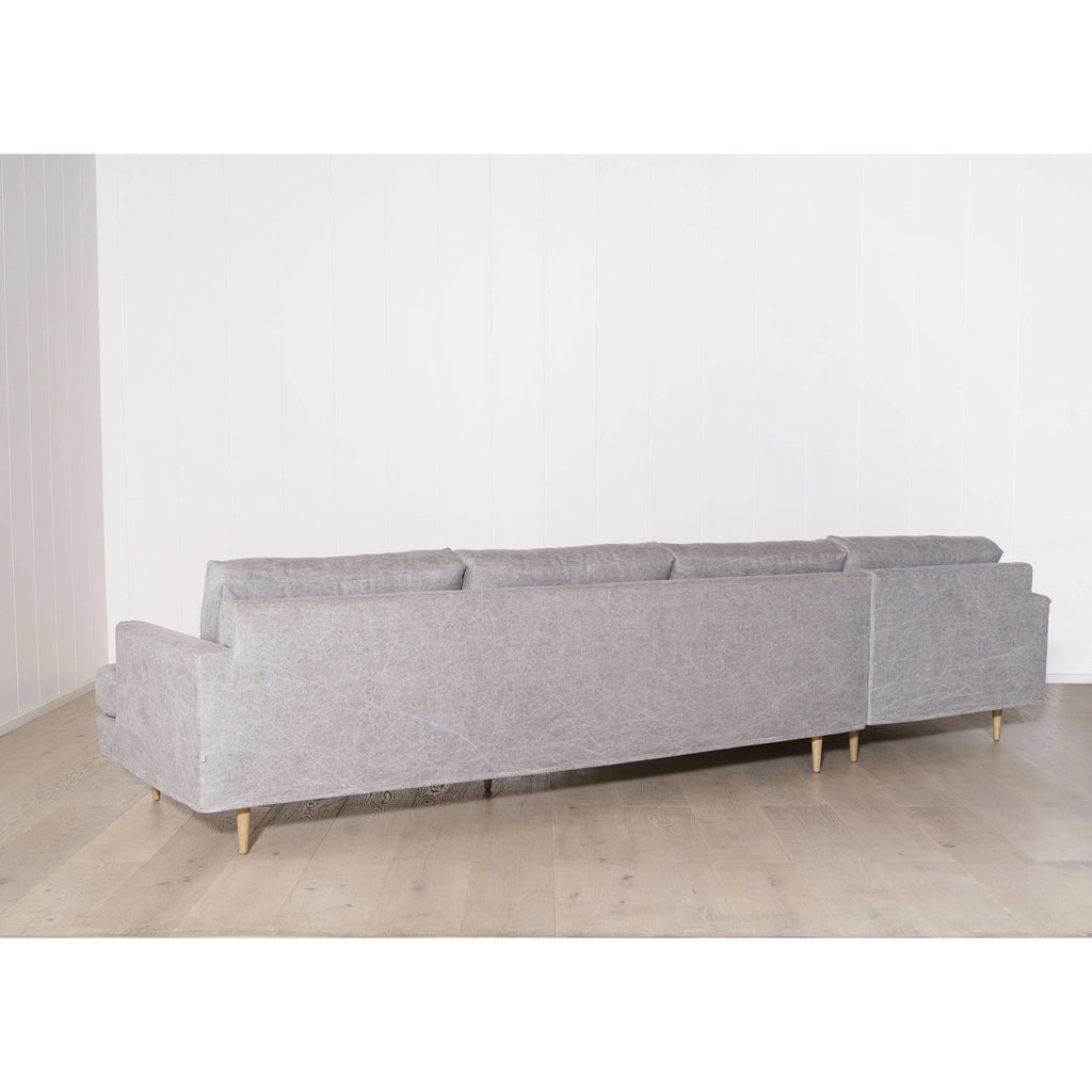 Avilia Sectional, Shown in right chaise slipcovered Retro Grey. Oak finished in Natural. | Muskoka Living Collection