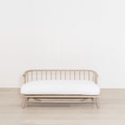 Bolsa Bench Shown in Frame White, oak finished in Mint White / Natural | Muskoka Living Collection