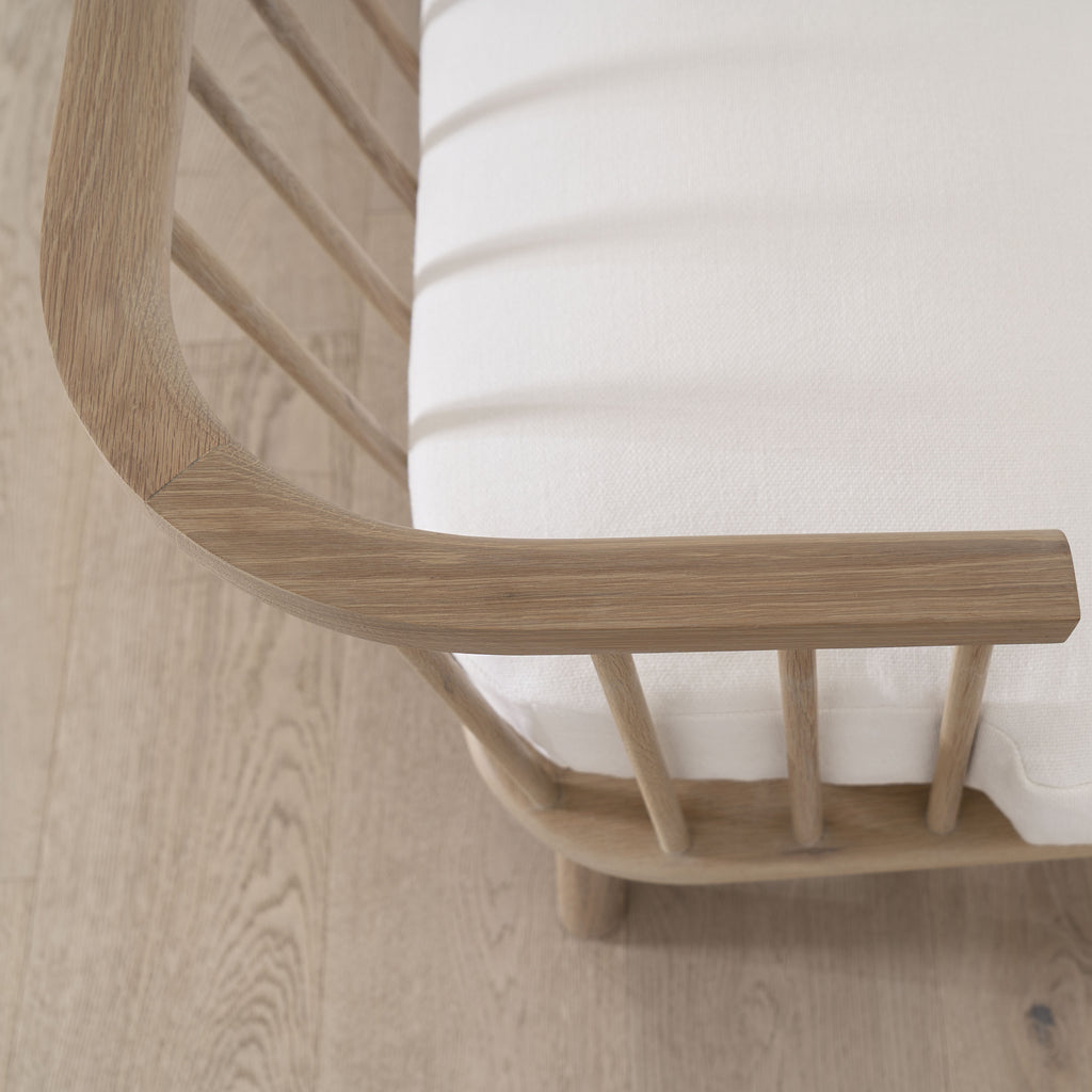 Bolsa Bench Shown in Frame White, oak finished in Mint White / Natural | Muskoka Living Collection