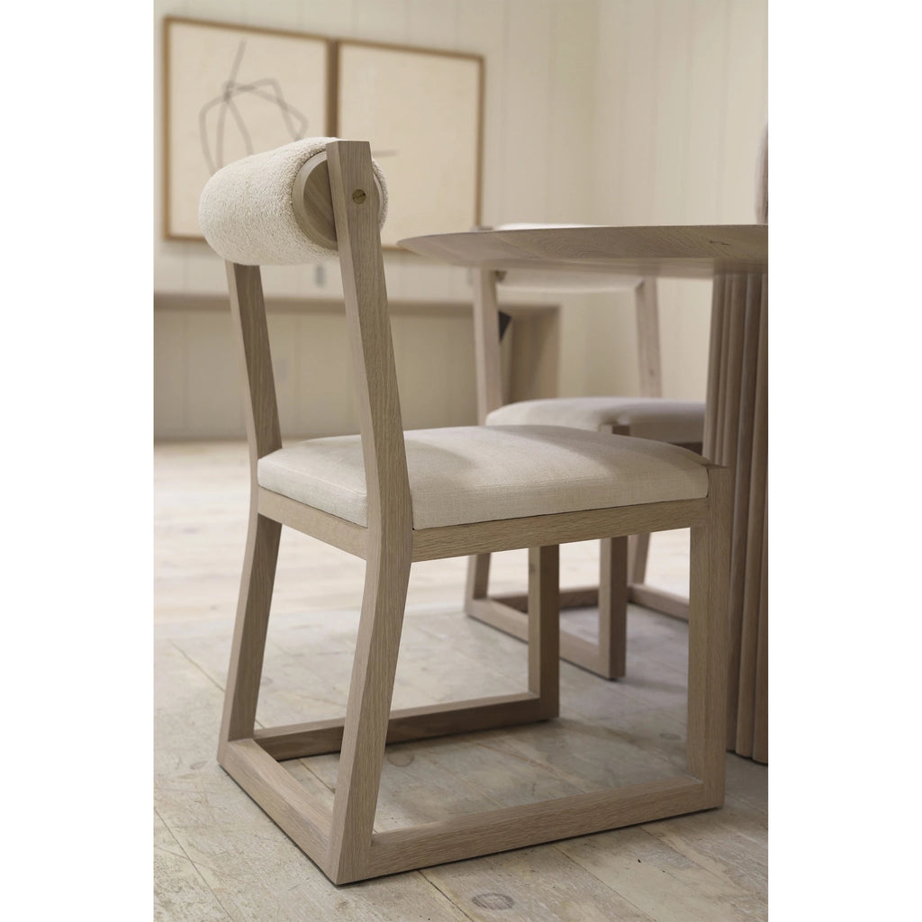 Bridge Dining Chair, Shown in Sense Snow seat and Rome Ivory back. Oak finished in Mint White / Super White. | Muskoka Living Collection