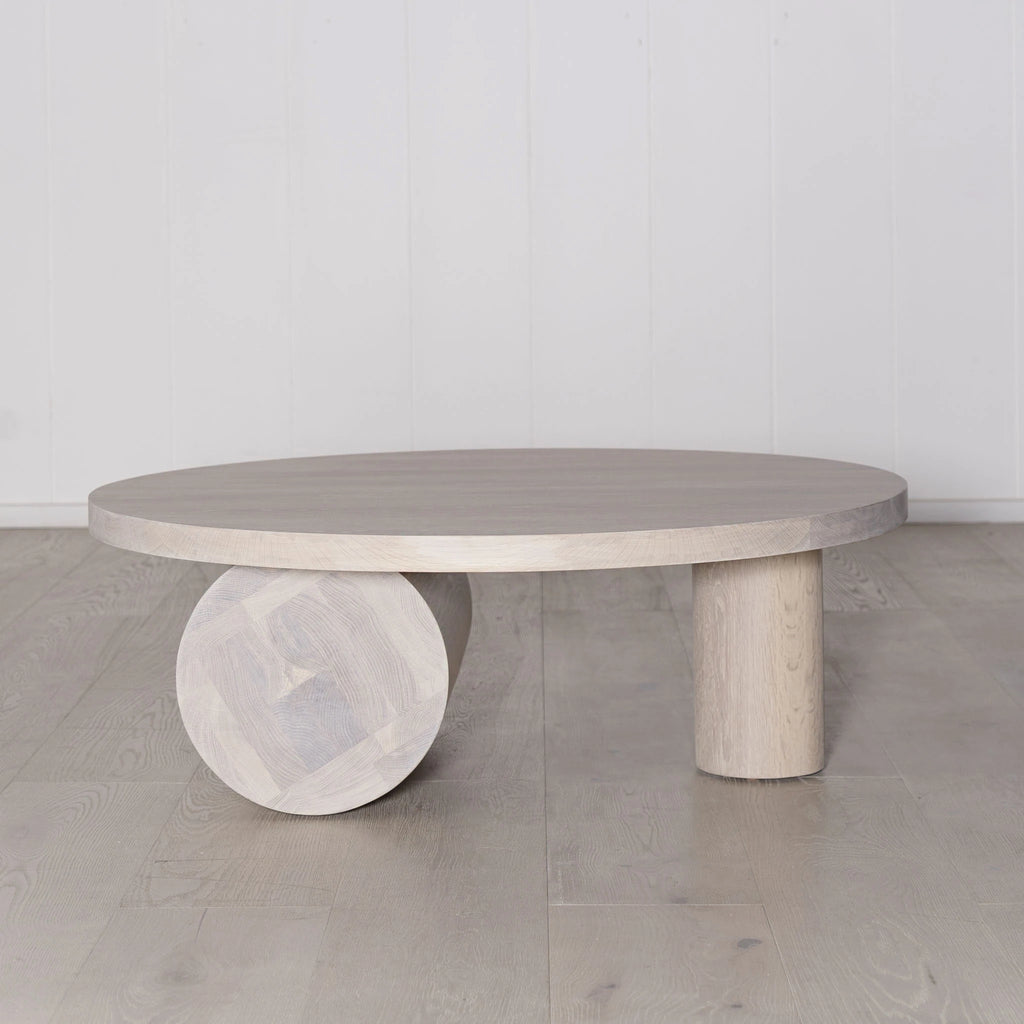 Aubrey Round Coffee Table, Muskoka Living Collection - Oak finished in Nordic White / Natural