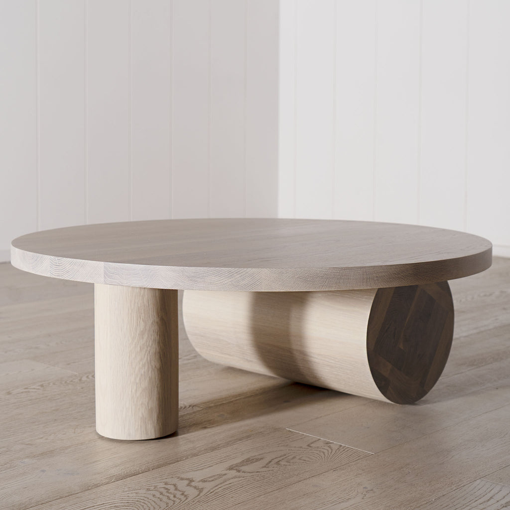 Aubrey Round Coffee Table, Muskoka Living Collection - Oak finished in Nordic White / Natural