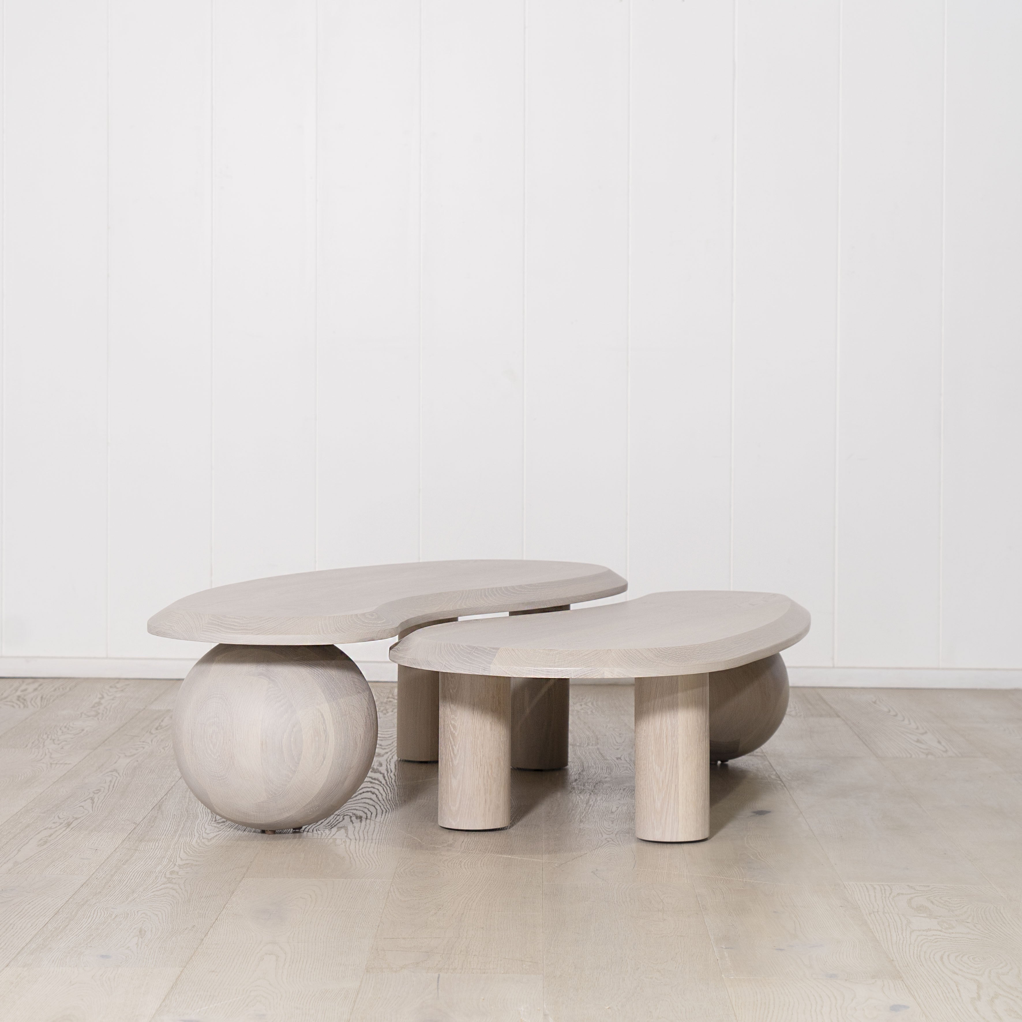 Melo Double Coffee Tables, Muskoka Living Collection - Shown in Alpaca White Smoke. Made to order at our LA Workshop.