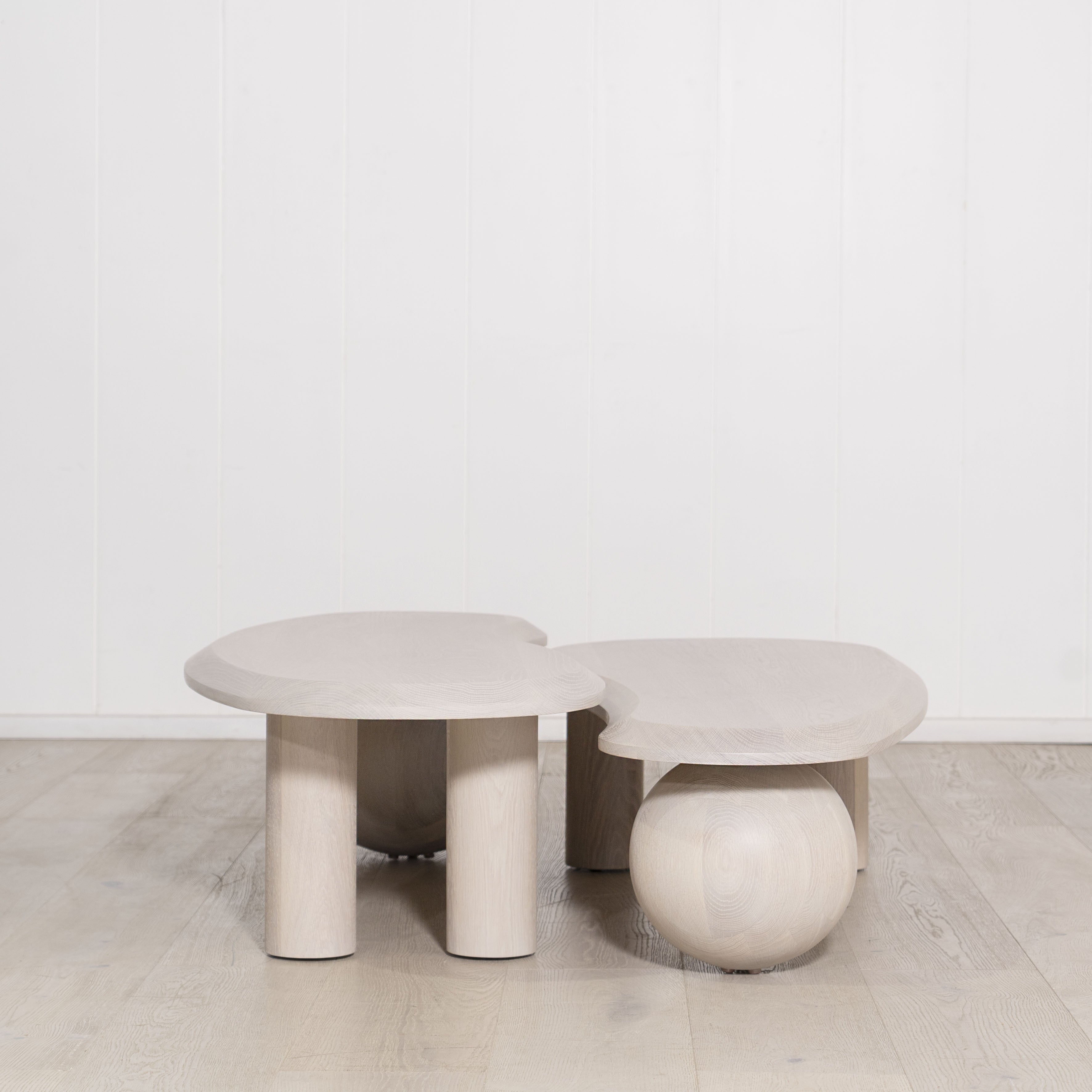 Melo Double Coffee Tables, Muskoka Living Collection - Shown in Alpaca White Smoke. Made to order at our LA Workshop.