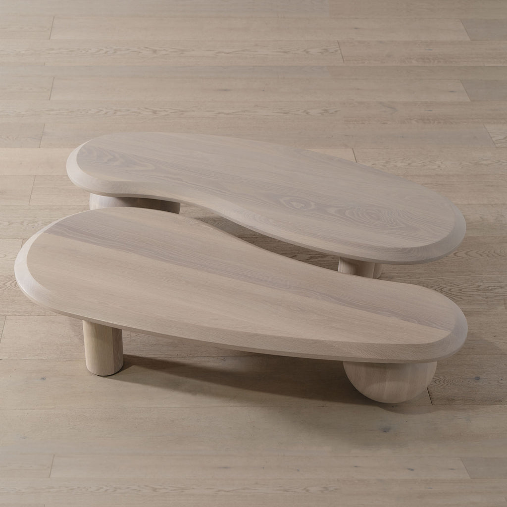 Melo Double Coffee Tables, Muskoka Living Collection - Shown in Alpaca White Smoke. Made to order at our LA Workshop.