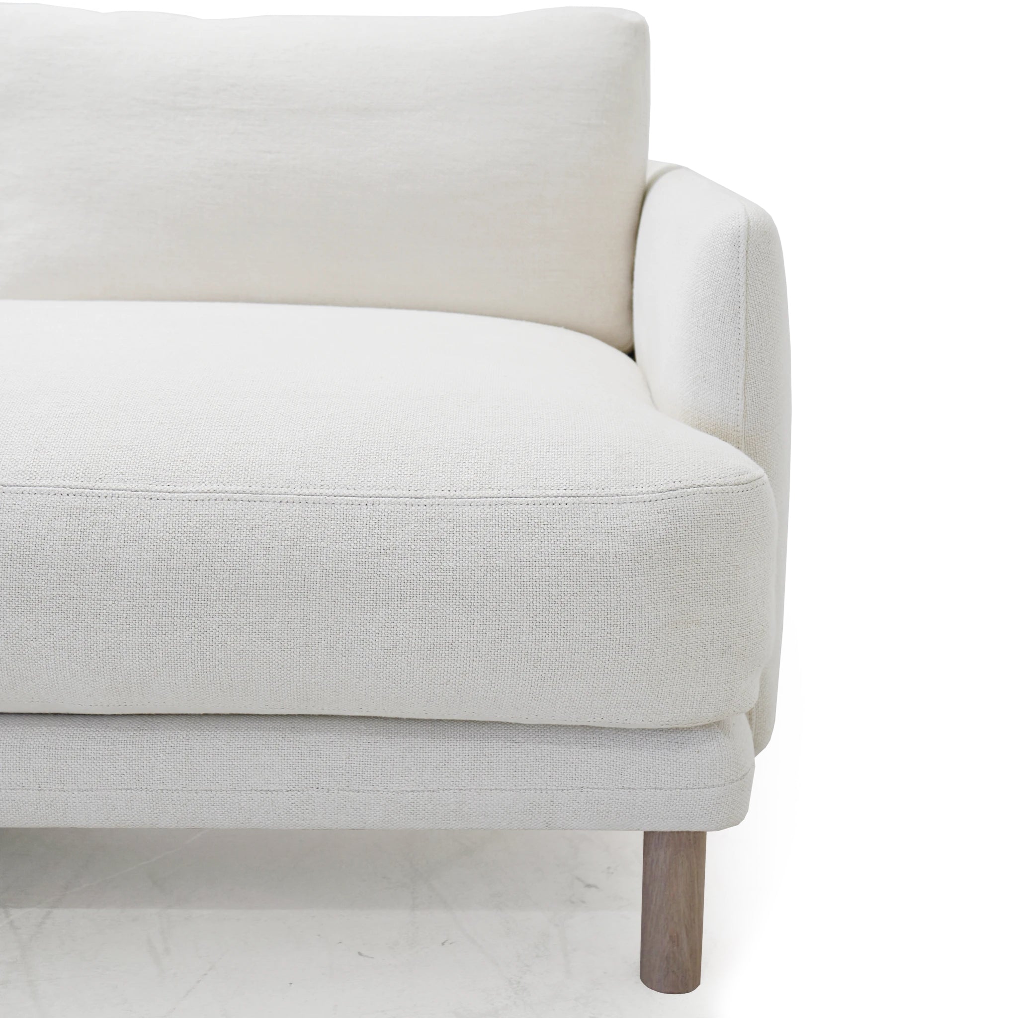 Duke Sofa, Muskoka Living Collection - Shown in Upholstered Frame Natural. Oak finished in Mint White / Natural.