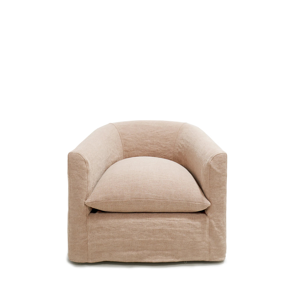 Fletcher Chair, shown in swivel, slipcovered Granby Clay | Muskoka Living Collection