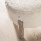 James Stool, Muskoka Living Collection - Shown in White Shearling. Oak finished in Mint White / Smoke.