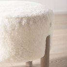 James Stool, Muskoka Living Collection - Shown in White Shearling. Oak finished in Mint White / Smoke.