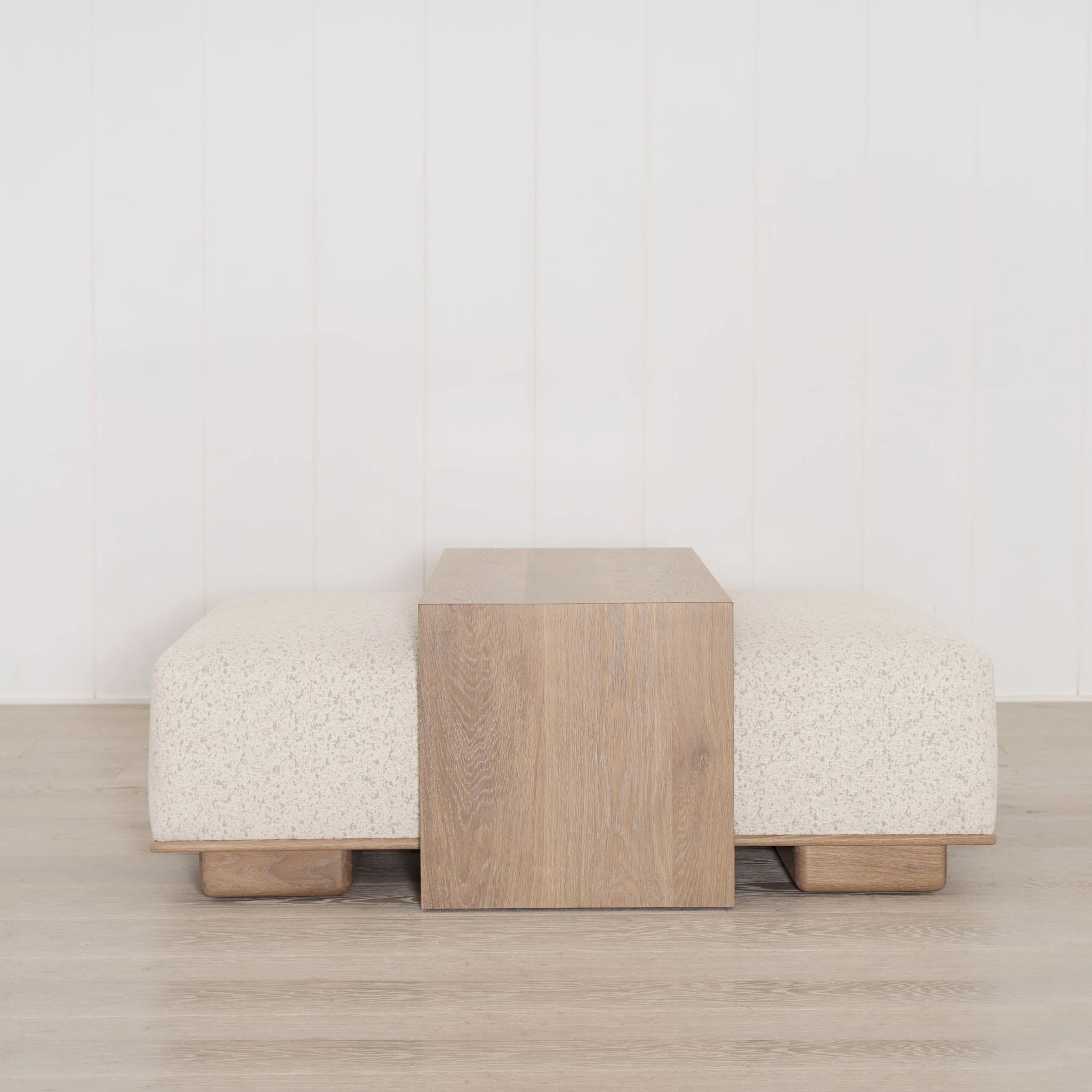 Noah with Table Bench, Muskoka Living Collection - Shown in Wilde Sand. Oak finished in Smoke.