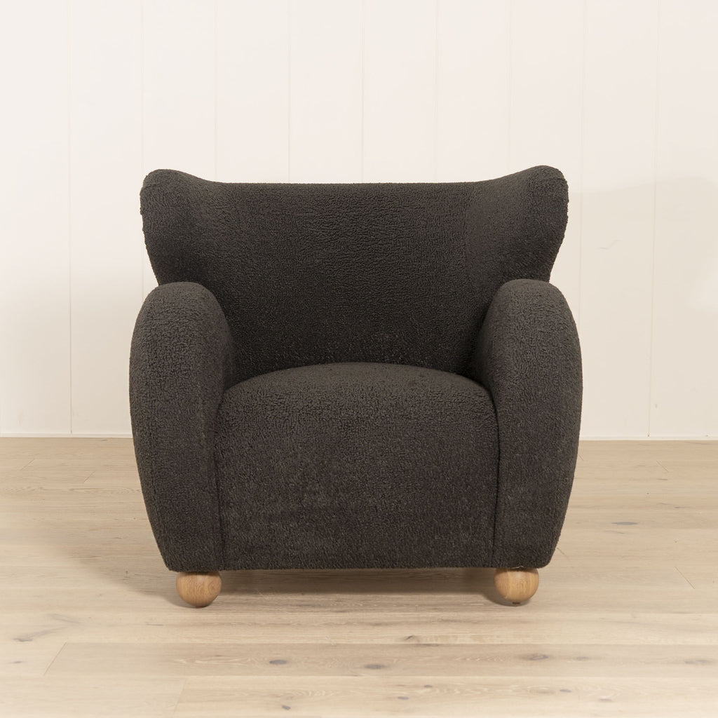 Optic Chair, Muskoka Living Collection - Shown in Sheepskin Charcoal. Oak finished in Natural. 