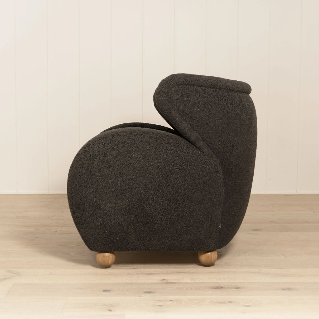 Optic Chair, Muskoka Living Collection - Shown in Sheepskin Charcoal. Oak finished in Natural. 