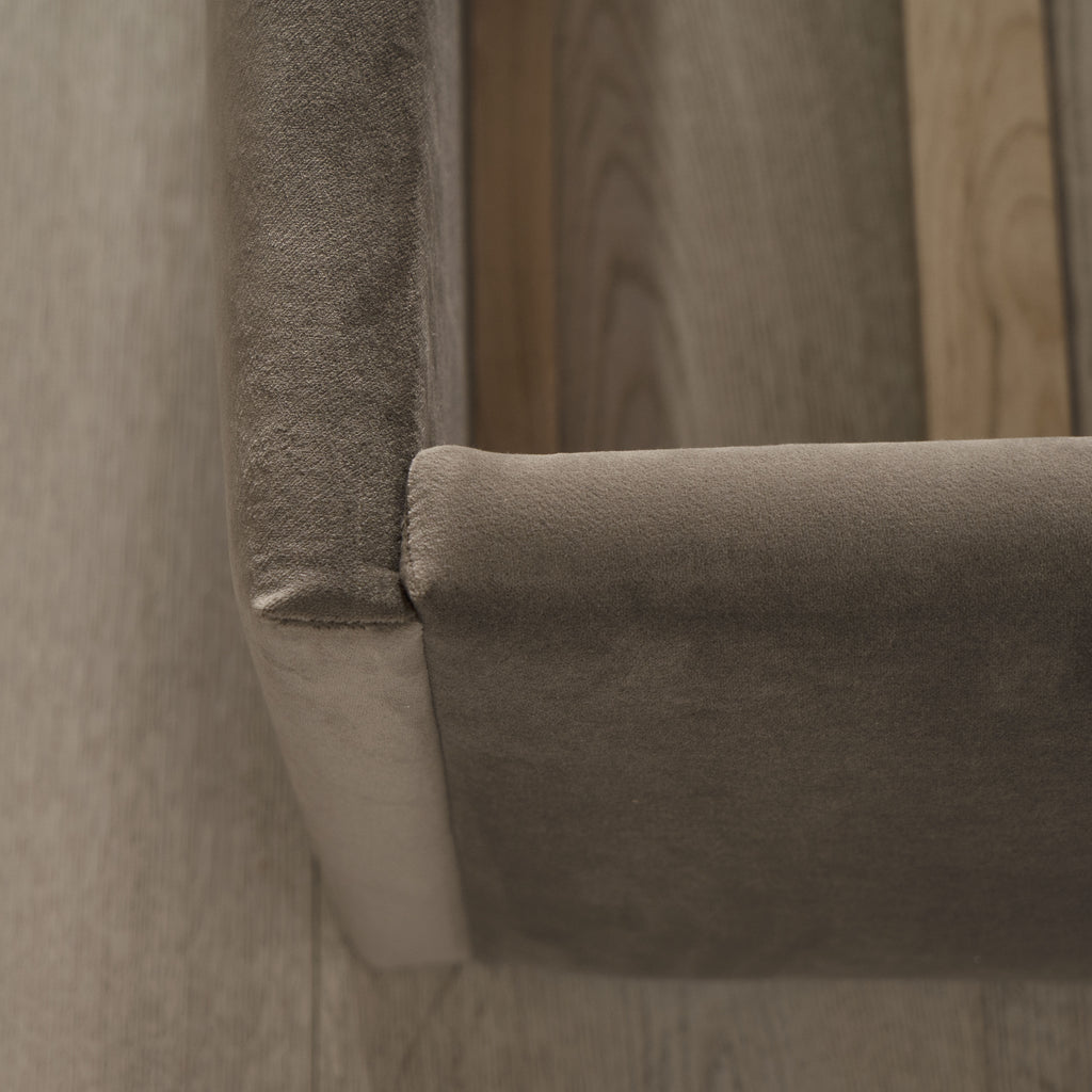 Muskoka Living Collection - Crosby bed, shown in Sintra Taupe. Made to order at our LA workshop.