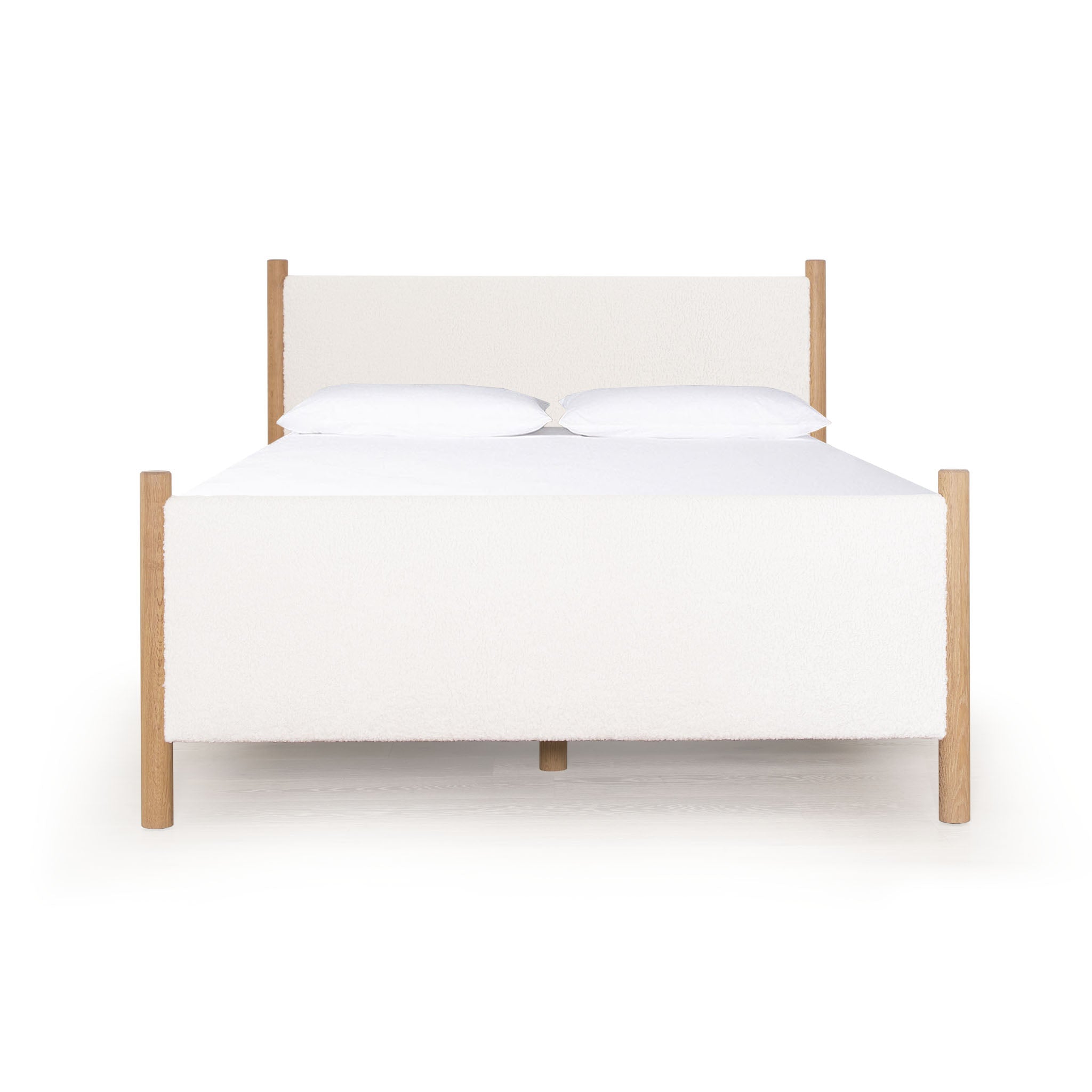 Muskoka Living Collection - Will Rogers Bed - shown in sheepskin white and natural finished oak - made to order at our LA workshop.